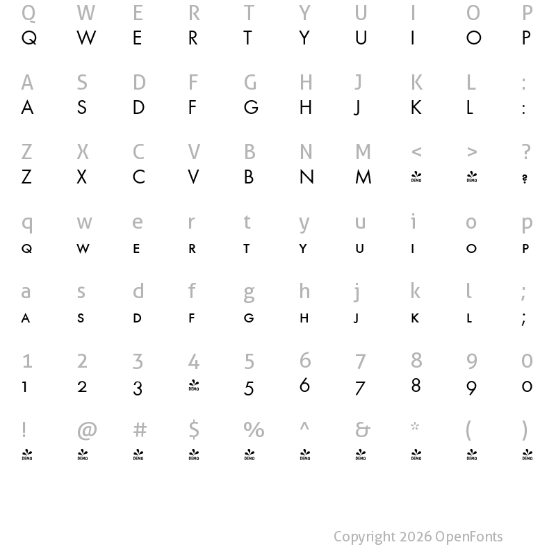 Character Map of FONTSPRING DEMO - Function Pro Caps Regular