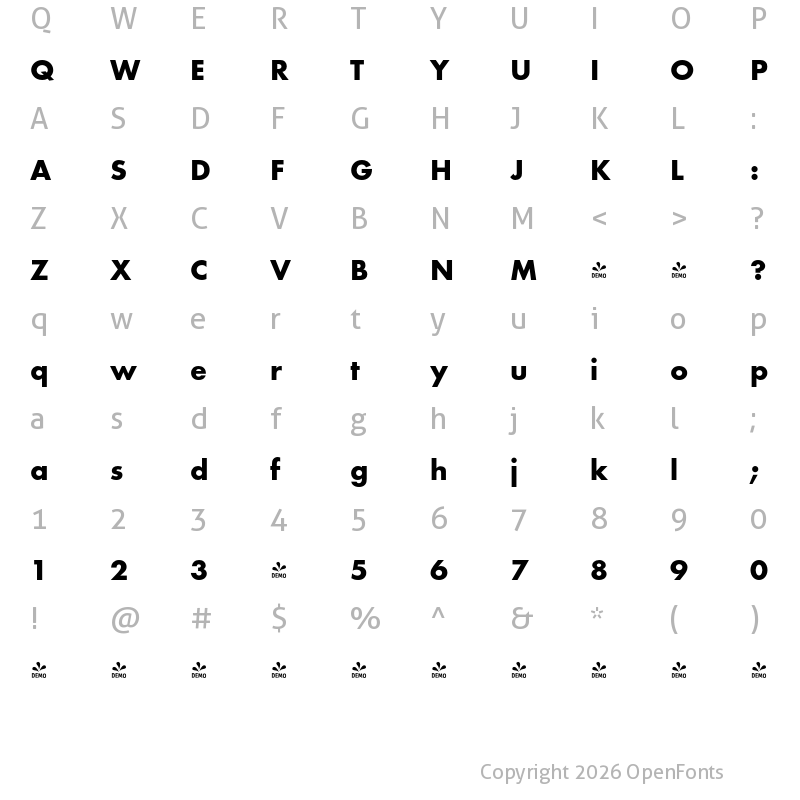 Character Map of FONTSPRING DEMO - Futura PT Bold Regular