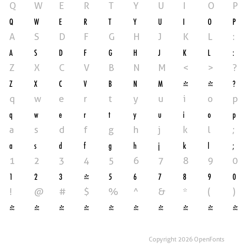 Character Map of FONTSPRING DEMO - Futura PT Cond Medium Regular