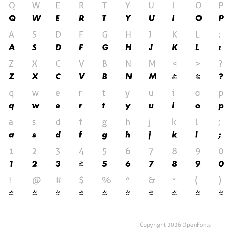 Character Map of FONTSPRING DEMO - Futura Round Bold Italic