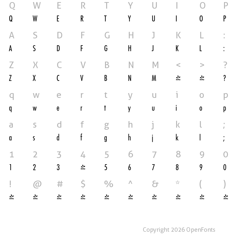 Character Map of FONTSPRING DEMO - FuturaCon Regular