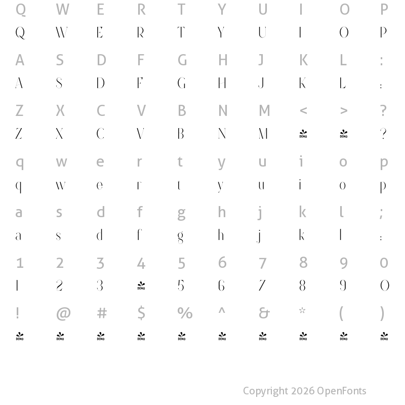 Character Map of FONTSPRING DEMO - Future Flow Regular