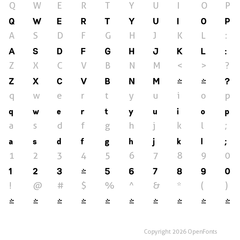 Character Map of FONTSPRING DEMO - Gabriel Sans Cond Cond Normal Bold