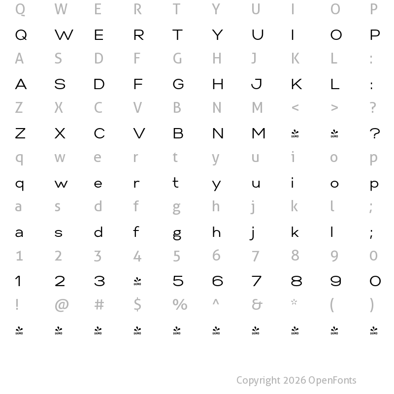 Character Map of FONTSPRING DEMO - Gabriel Sans Normal Regular