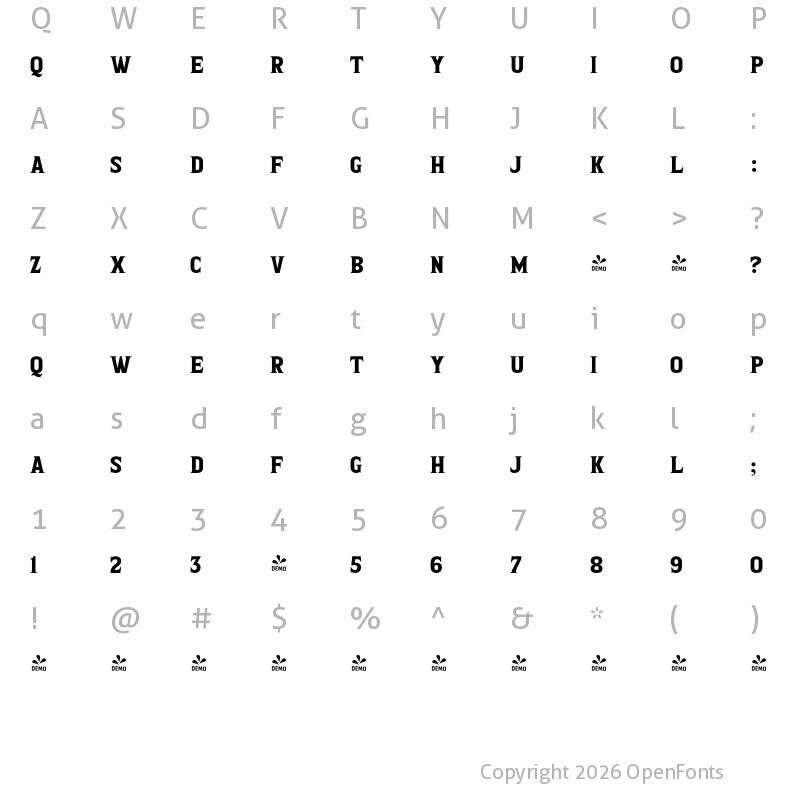 Character Map of FONTSPRING DEMO - Gainsborough Serif Regular