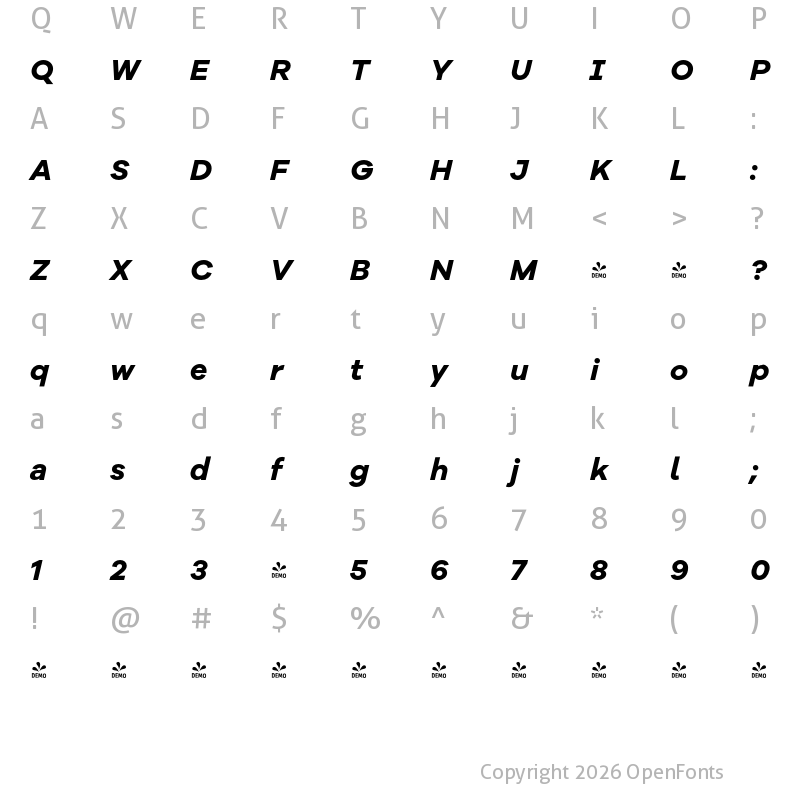 Character Map of FONTSPRING DEMO - Galano Grotesque Alt Bold Italic