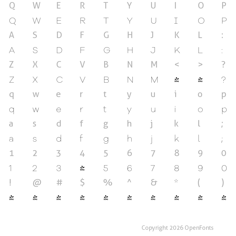 Character Map of FONTSPRING DEMO - Galano Grotesque Alt Thin Regular