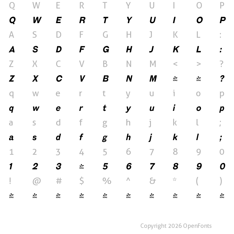 Character Map of FONTSPRING DEMO - Galderglynn 1884 Rg Bold Italic