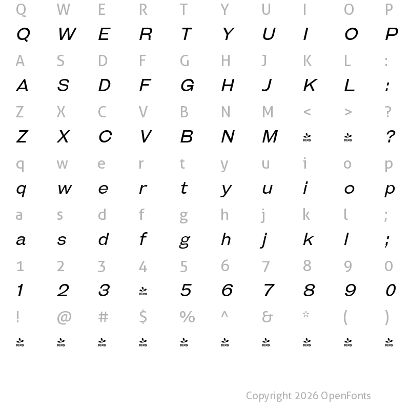 Character Map of FONTSPRING DEMO - Galderglynn Esq. Bk Italic