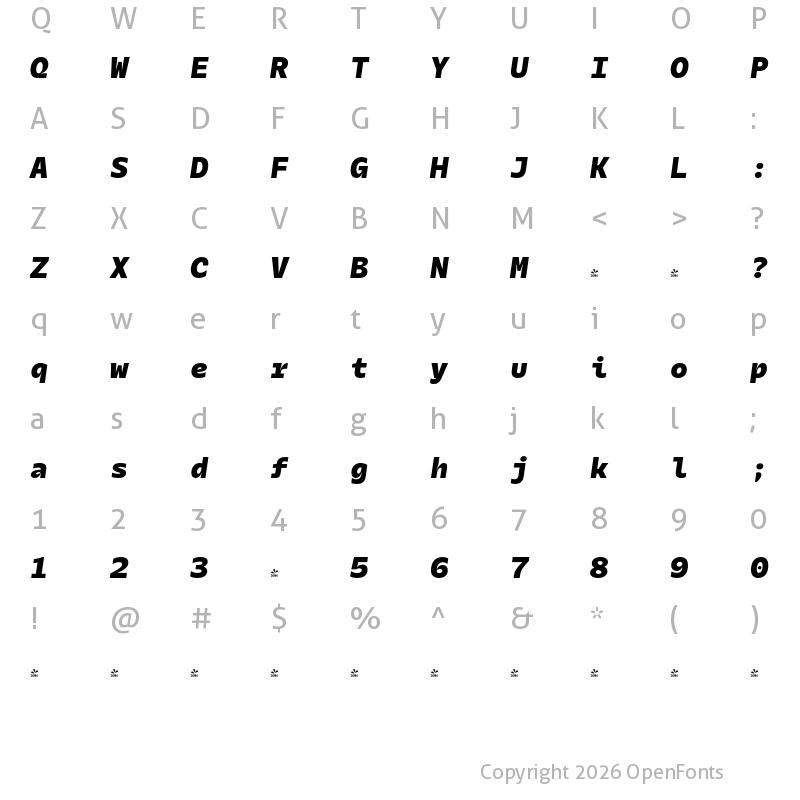 Character Map of FONTSPRING DEMO - Galix Mono Blk Italic