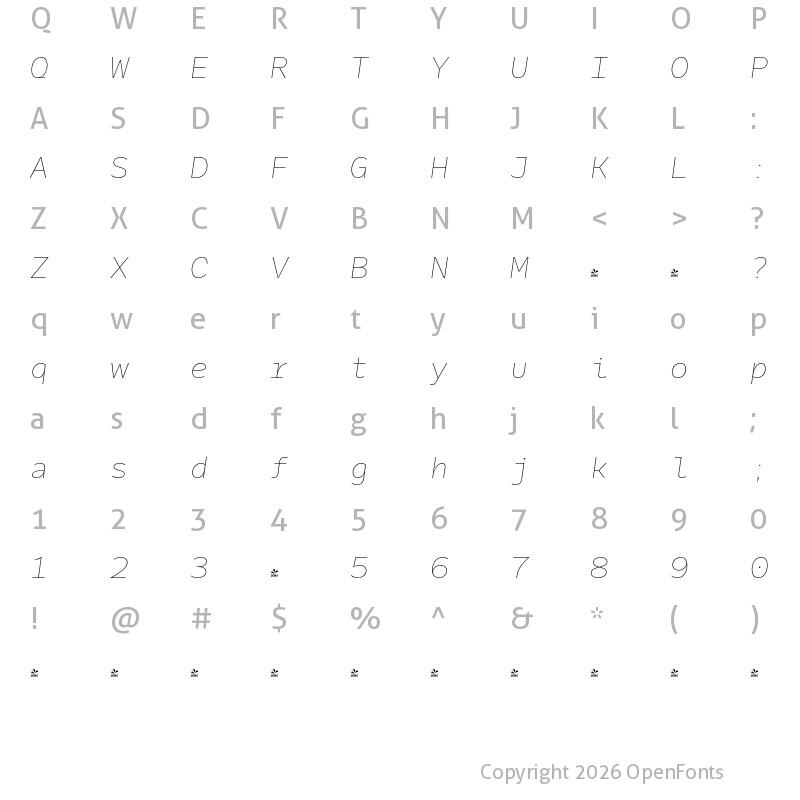 Character Map of FONTSPRING DEMO - Galix Mono Th Italic