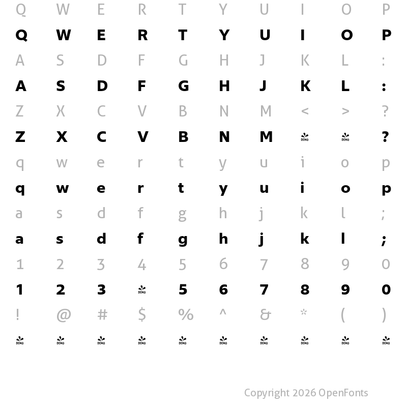 Character Map of FONTSPRING DEMO - Galvani Bold