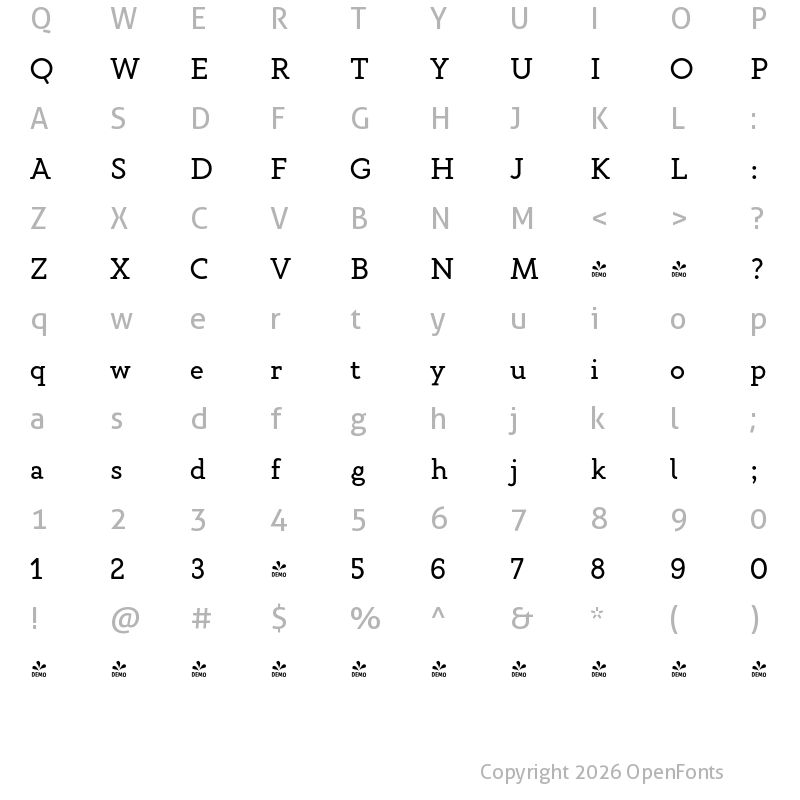 Character Map of FONTSPRING DEMO - Gambero Regular