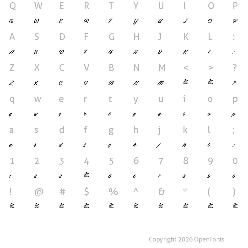Character Map of FONTSPRING DEMO - Gambler Brs Regular