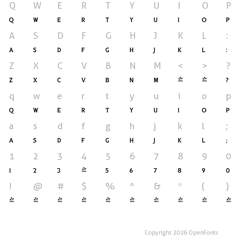 Character Map of FONTSPRING DEMO - Gambler Flr Bold