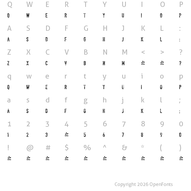 Character Map of FONTSPRING DEMO - Gambler Gth Print Regular