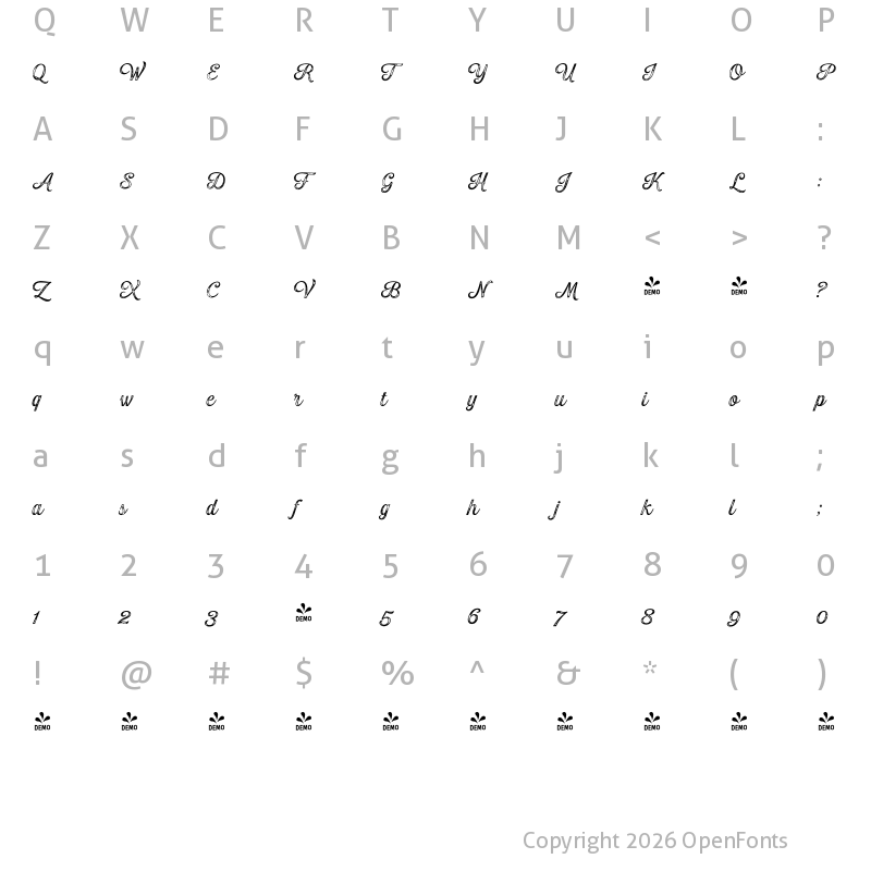 Character Map of FONTSPRING DEMO - Gambler Scr Print Regular