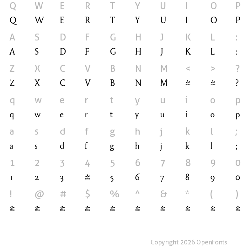 Character Map of FONTSPRING DEMO - Garaline-Regular Garaline-Regular