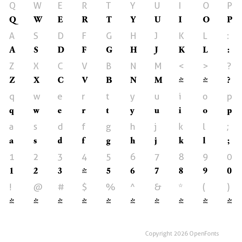 Character Map of FONTSPRING DEMO - Garamond Classic FS Heavy Regular