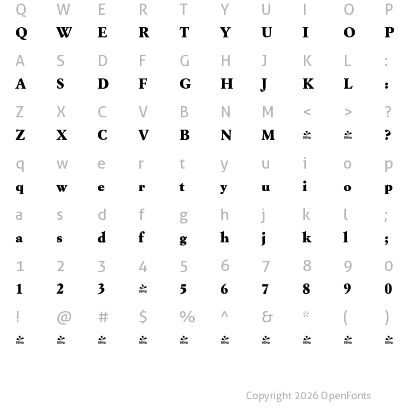 Character Map of FONTSPRING DEMO - Garamond Italian Xbold Regular