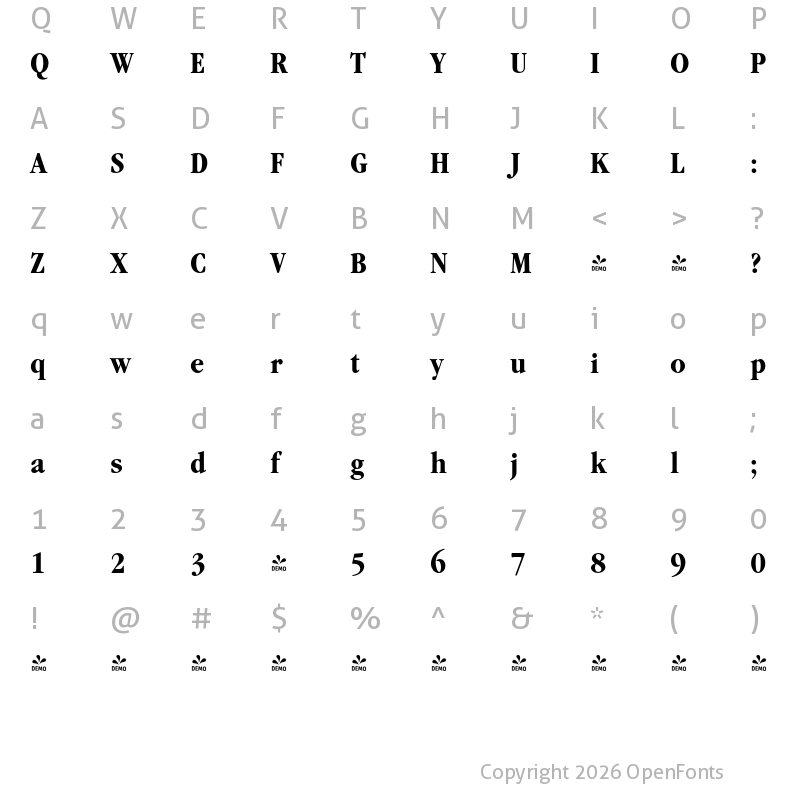 Character Map of FONTSPRING DEMO - Garamond Modern FS Bold