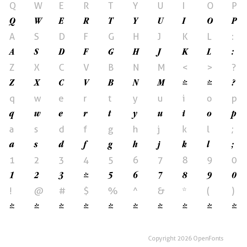Character Map of FONTSPRING DEMO - Garamond Nova Pro Cd Bold Italic