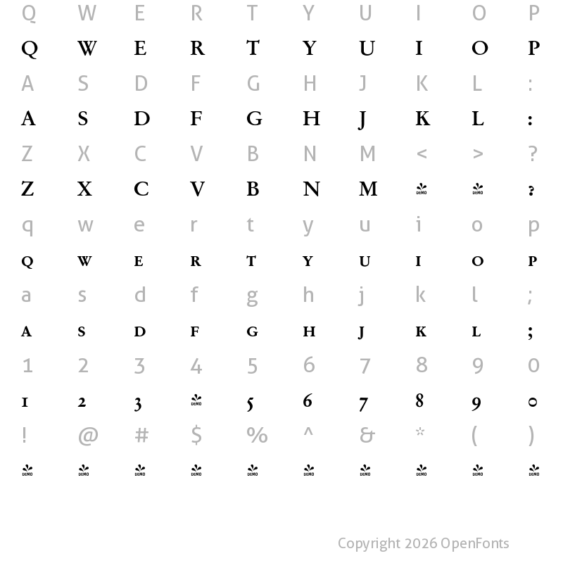 Character Map of FONTSPRING DEMO - Garamond Original Pro Caps Medium
