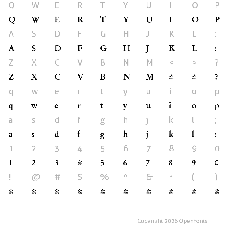 Character Map of FONTSPRING DEMO - Garamond Original Pro Medium