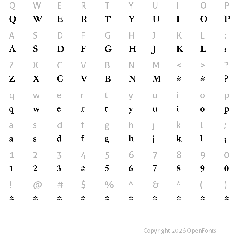 Character Map of FONTSPRING DEMO - Garamond Quarto Bold