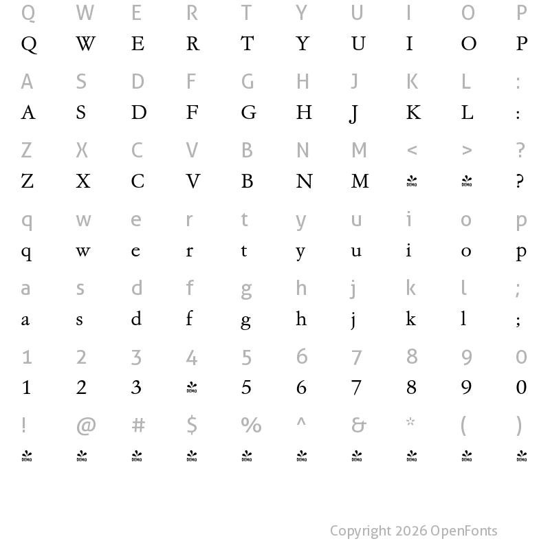 Character Map of FONTSPRING DEMO - Garamond Quarto Regular