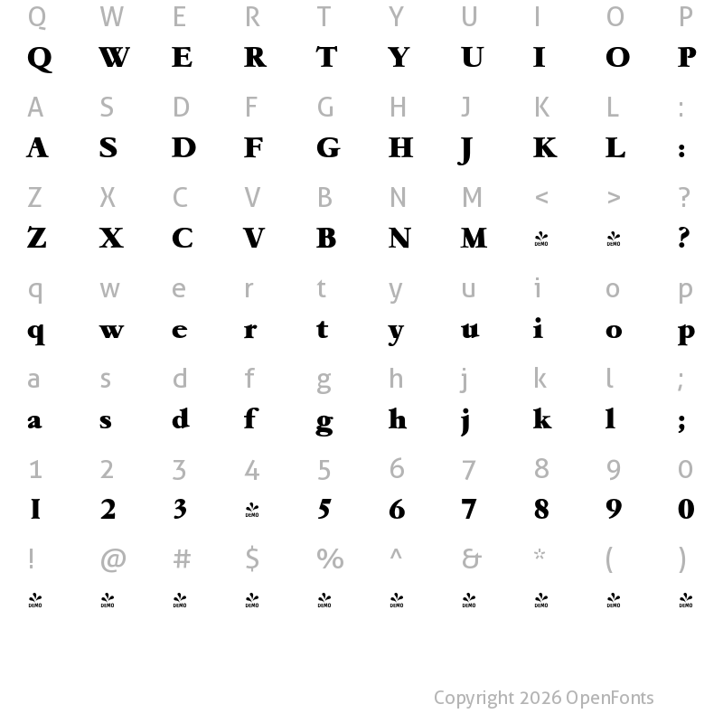 Character Map of FONTSPRING DEMO - Garamond Serial Heavy Regular