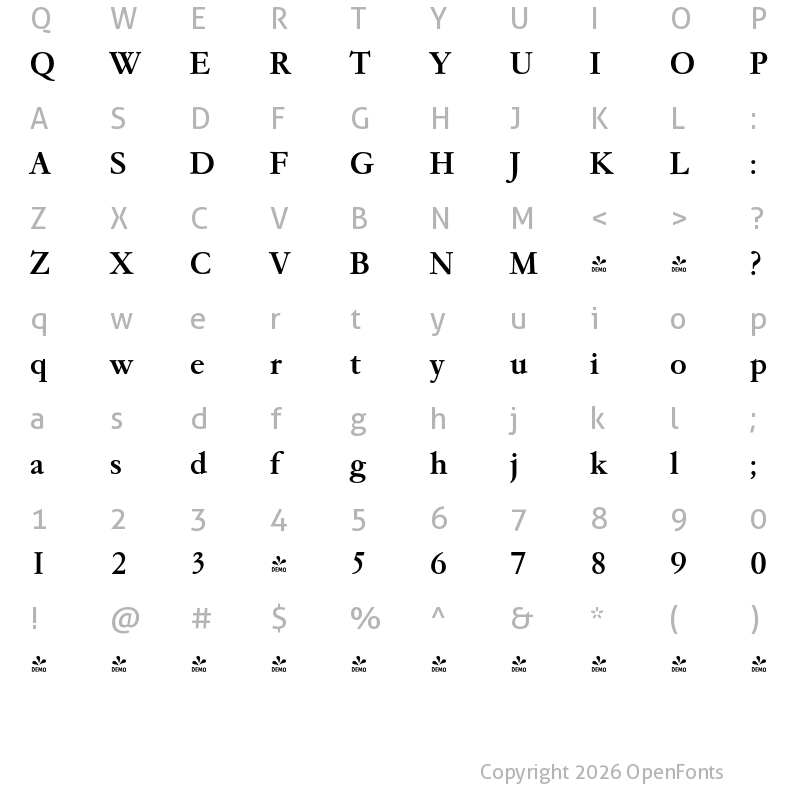 Character Map of FONTSPRING DEMO - Garamond Serial Medium Regular