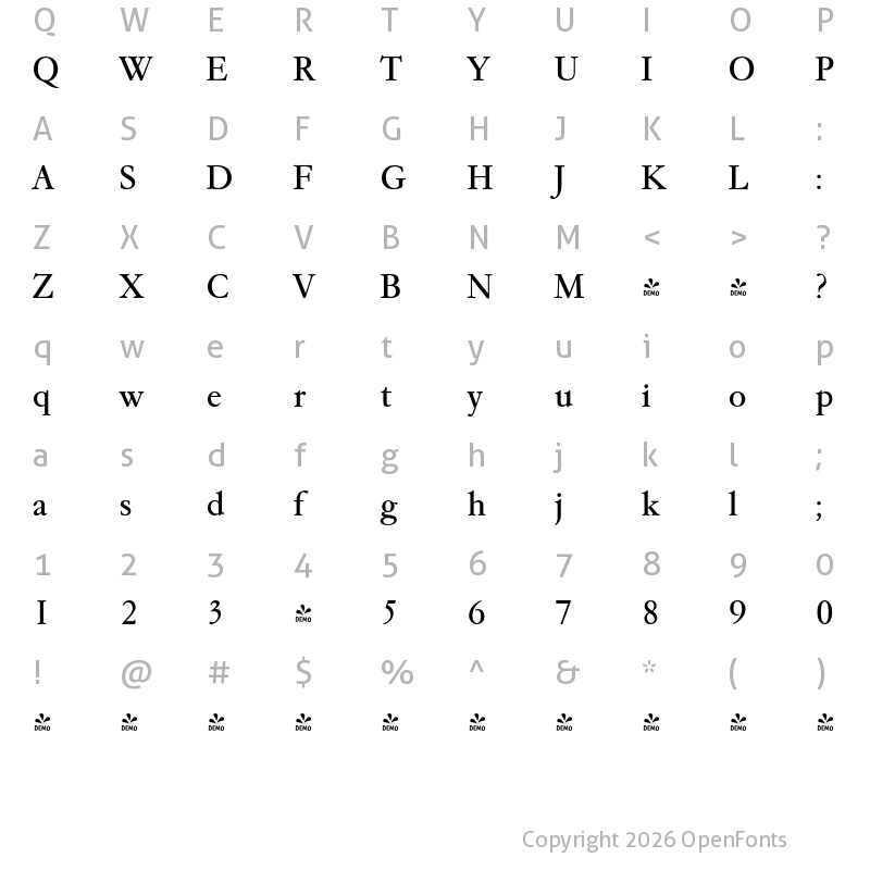 Character Map of FONTSPRING DEMO - Garamond Serial Regular