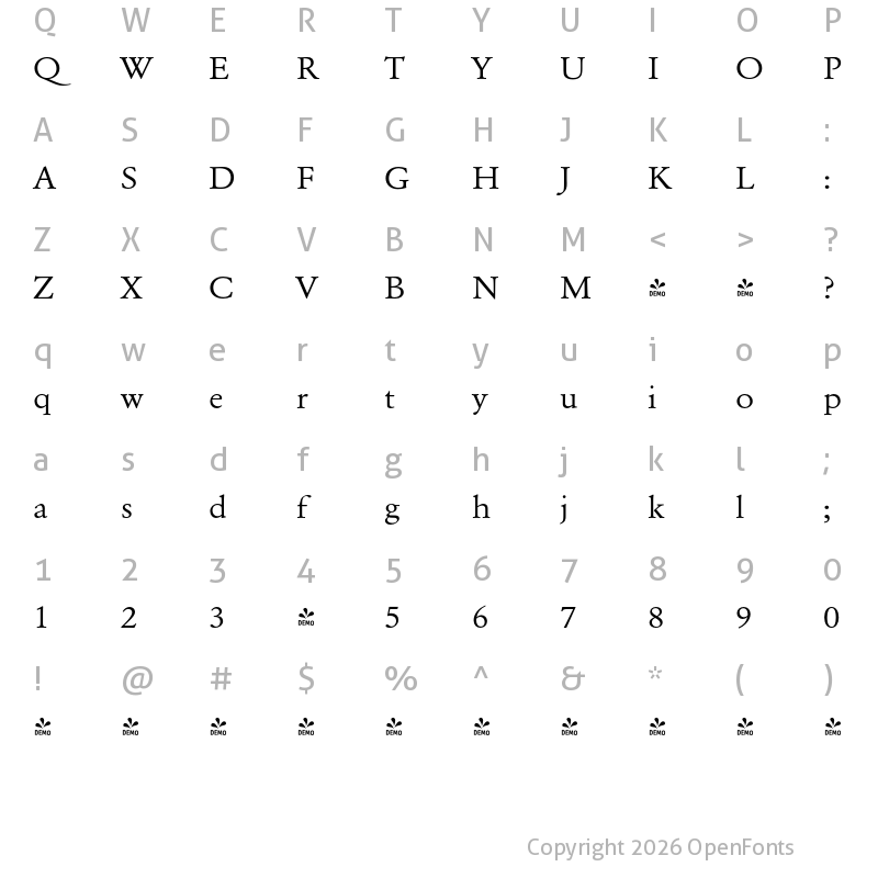 Character Map of FONTSPRING DEMO - GaramondURWExtWid Regular