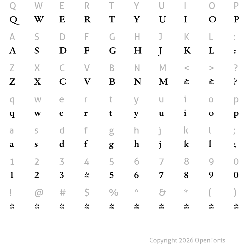 Character Map of FONTSPRING DEMO - GaramondURWExtWidDem Regular