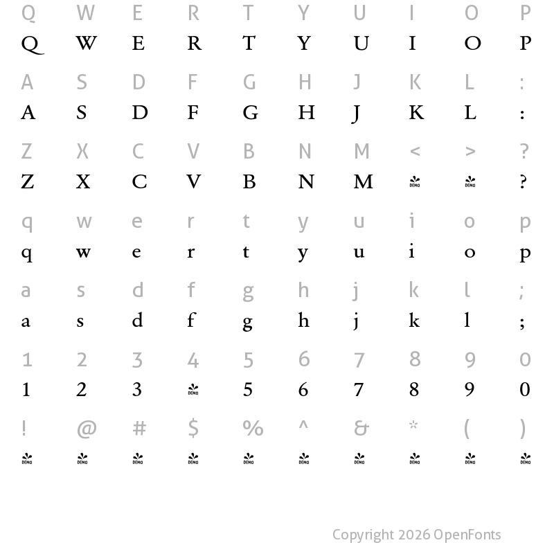 Character Map of FONTSPRING DEMO - GaramondURWExtWidMed Regular