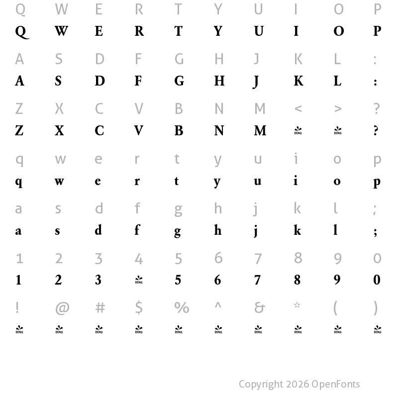 Character Map of FONTSPRING DEMO - GaramondURWNar Bold