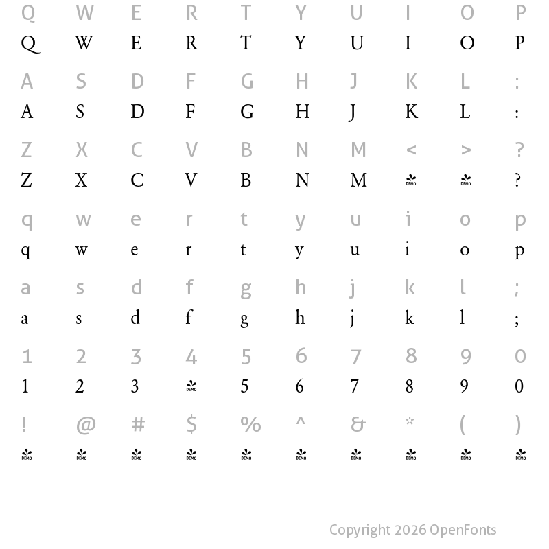 Character Map of FONTSPRING DEMO - GaramondURWNar Regular