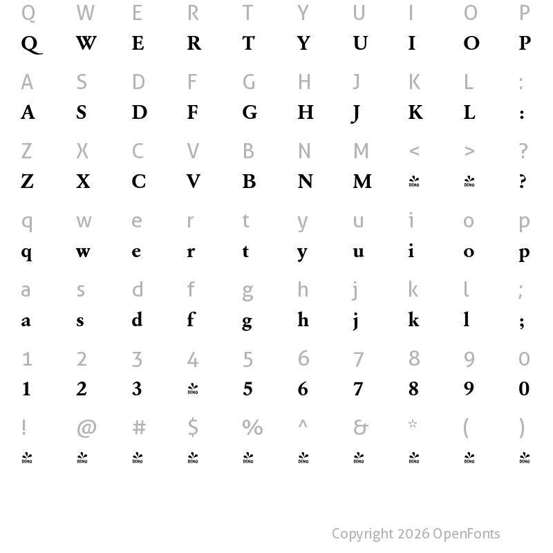 Character Map of FONTSPRING DEMO - GaramondURWWid Bold
