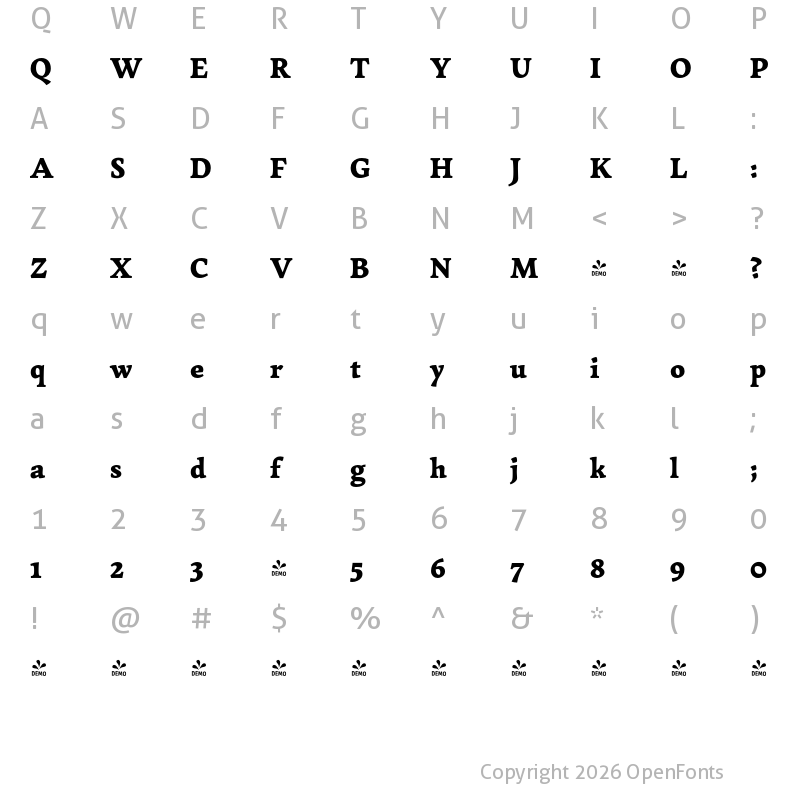 Character Map of FONTSPRING DEMO - Garibaldi Black Regular