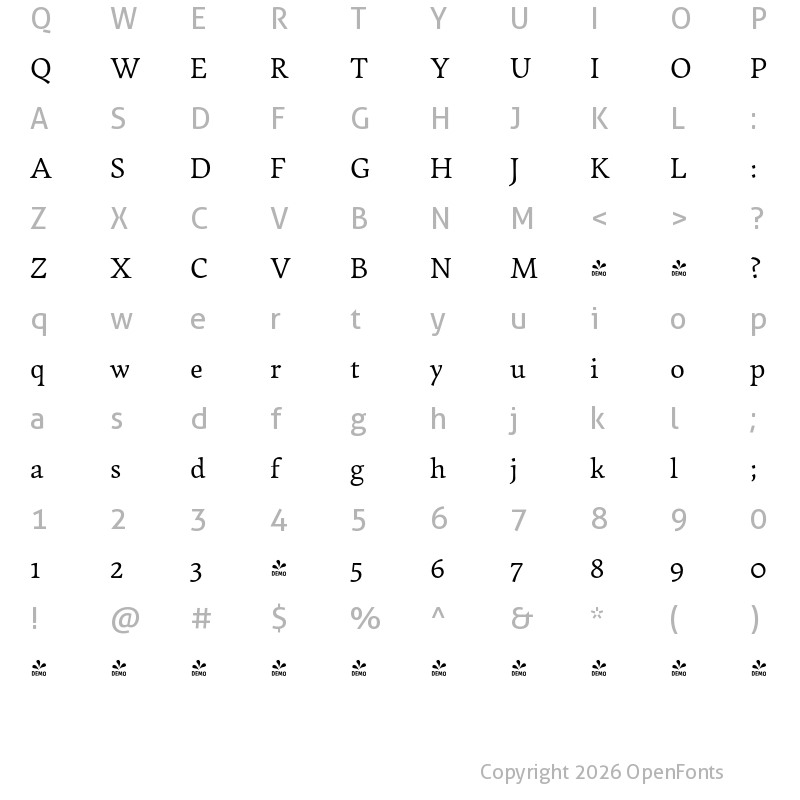 Character Map of FONTSPRING DEMO - Garibaldi Regular