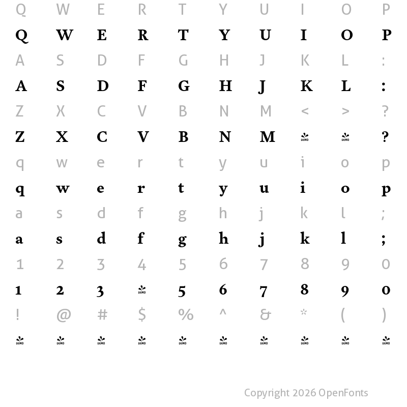 Character Map of FONTSPRING DEMO - Garvis Pro Bold