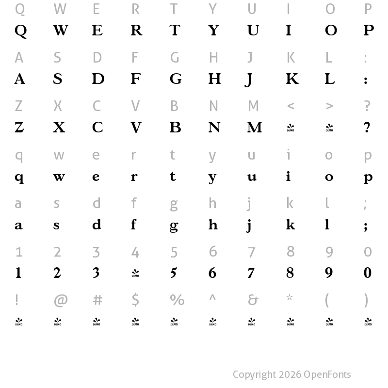 Character Map of FONTSPRING DEMO - Gascogne Serial Bold