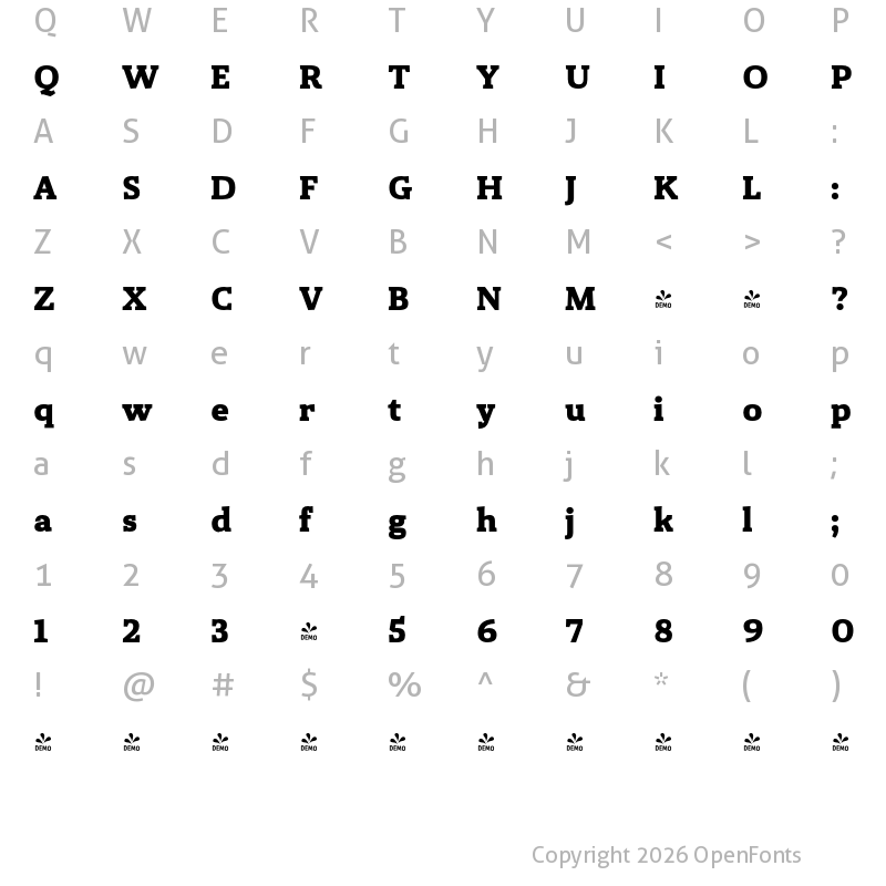 Character Map of FONTSPRING DEMO - Gazeta Slab Bold Bold