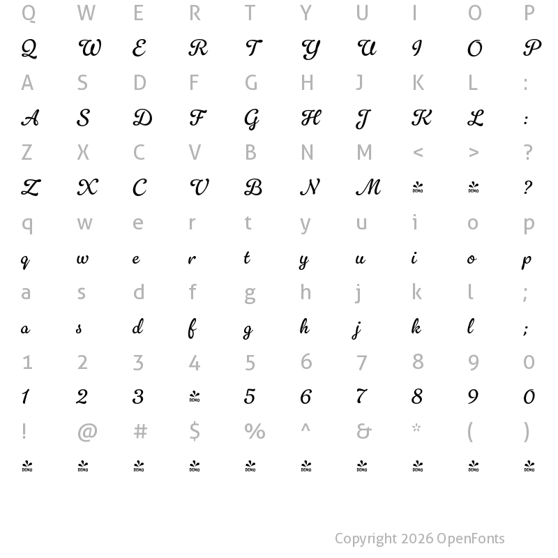 Character Map of FONTSPRING DEMO - Gelato Fresco Med Medium
