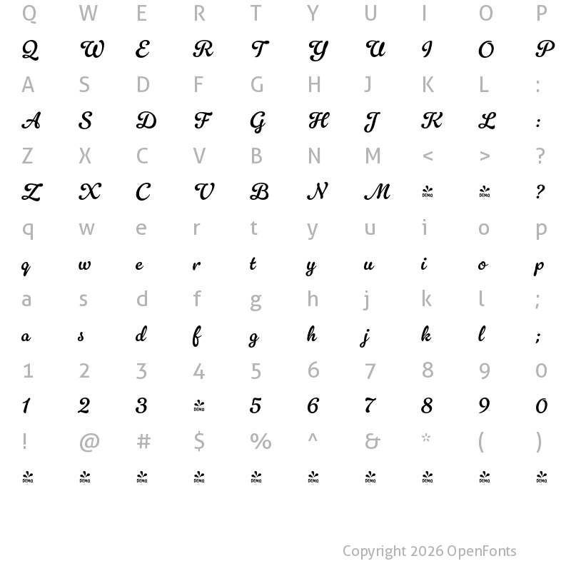 Character Map of FONTSPRING DEMO - Gelato Fresco Reg Bold