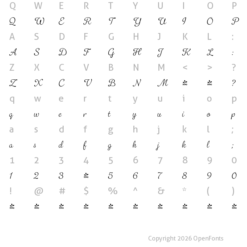 Character Map of FONTSPRING DEMO - Gelato Fresco Slim Slim