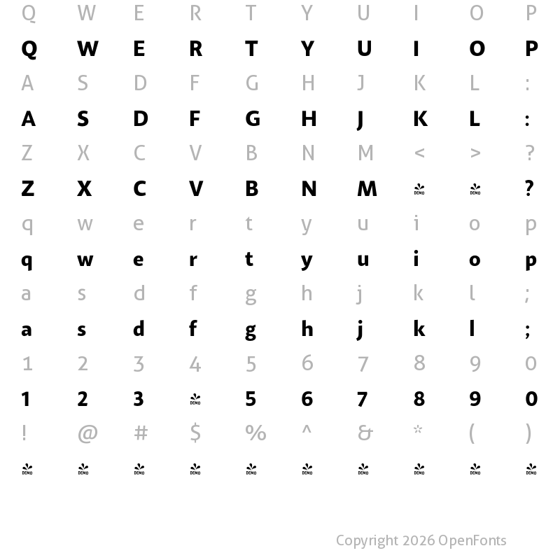 Character Map of FONTSPRING DEMO - Gelato Sans Semi Bold Regular