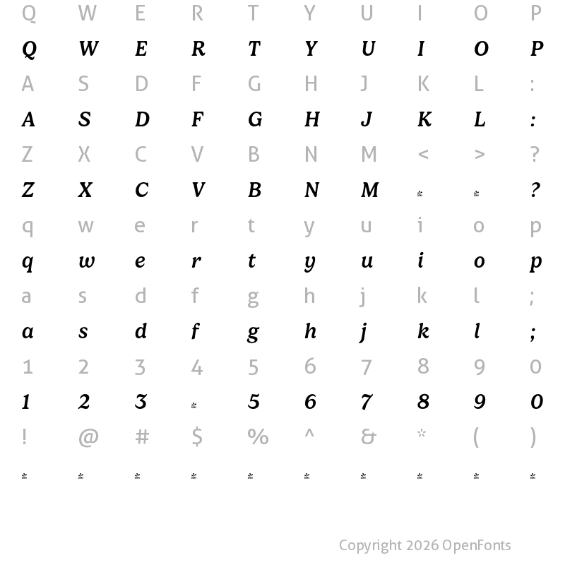 Character Map of FONTSPRING DEMO - Gelica Md Medium Italic