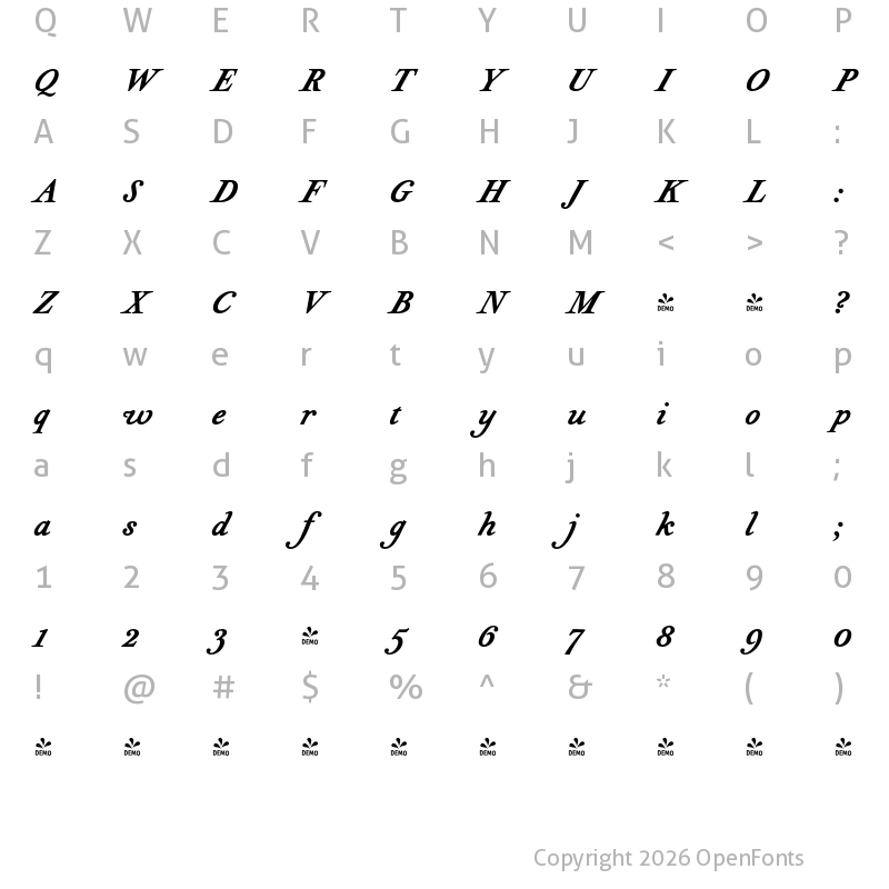Character Map of FONTSPRING DEMO - Geographica Bold Italic
